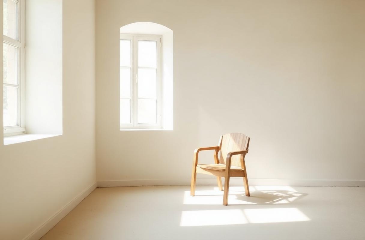 A solitary oak chair in a pool of soft window light
